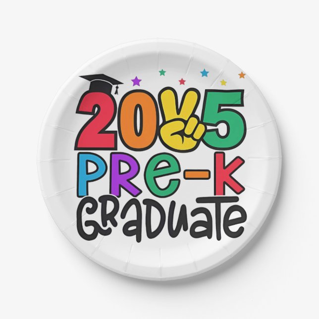 Kids Pre-K Grad 2025 Preschool Prek Graduation Paper Plate (Front)