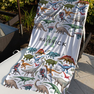 Kids Prehistoric Dinosaur Monogram Beach Towel