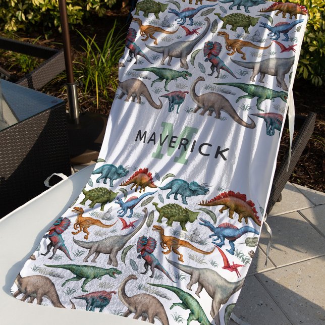 Kids Prehistoric Dinosaur Monogram Beach Towel (Creator Uploaded)