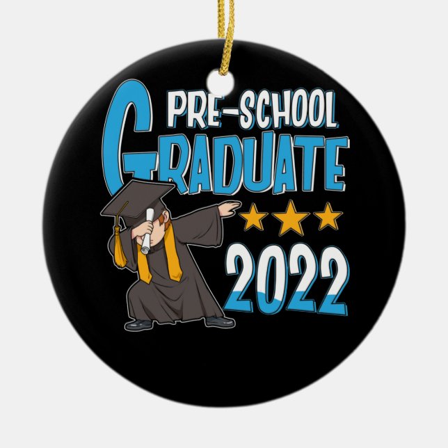 Kids Preschool Graduate 2022 Dabbing Grad Pre K Ceramic Tree Decoration (Front)
