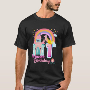 Kids Princess 1st Birthday Horse Rainbow Castle Bi T-Shirt