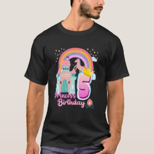 Kids Princess 5th Birthday Horse Rainbow Castle Bi T-Shirt