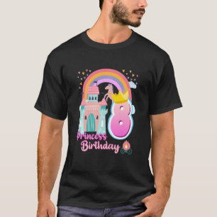 Kids Princess 8th Birthday Horse Rainbow Castle Bi T-Shirt
