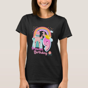 Kids Princess 9th Birthday Horse Rainbow Castle Bi T-Shirt