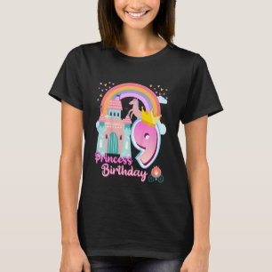 Kids Princess 9th Birthday Horse Rainbow Castle Bi T-Shirt