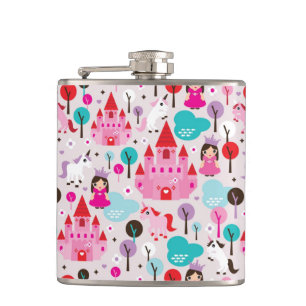 kids princess castle and unicorn hip flask
