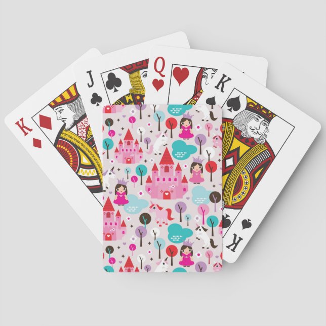 kids princess castle and unicorn playing cards (Back)