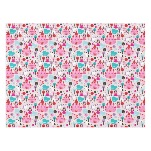 kids princess castle and unicorn tablecloth (Front (Horizontal))