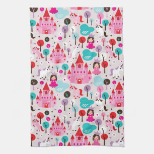kids princess castle and unicorn tea towel
