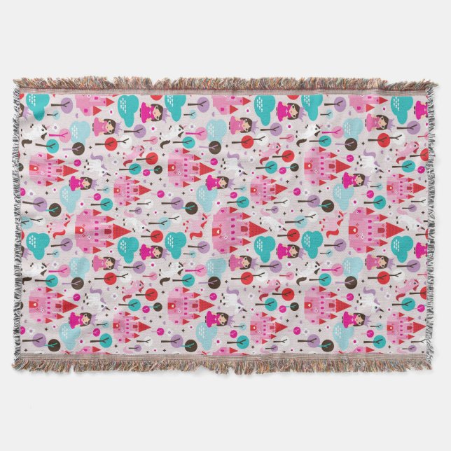 kids princess castle and unicorn throw blanket (Front)