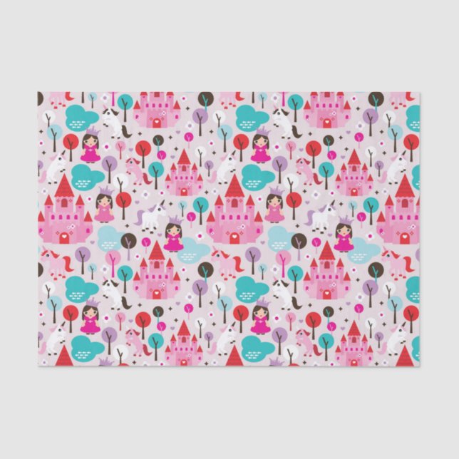 kids princess castle and unicorn tissue paper (Front)