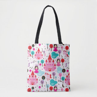 kids princess castle and unicorn tote bag