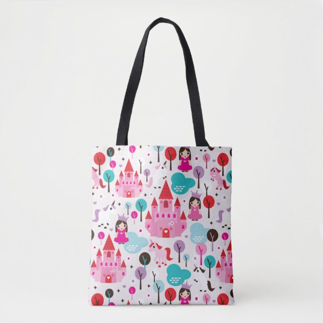 kids princess castle and unicorn tote bag (Front)