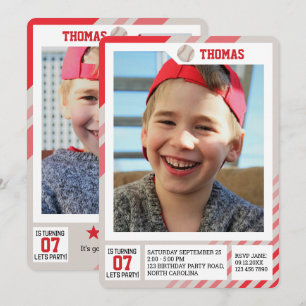 Kids Profile Trading Baseball Birthday Photos Invitation