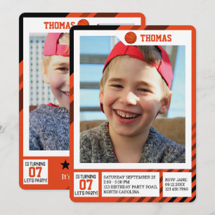 Kids Profile Trading Basketball Birthday Photos Invitation
