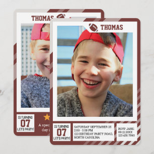 Kids Profile Trading Gridiron Football Birthday Invitation