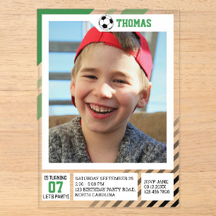 Kids Profile Trading Soccer Birthday Photos Acrylic Invitations