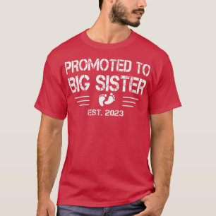 Kids Promoted to Big Sister Est 2023 Retro Pregna T-Shirt