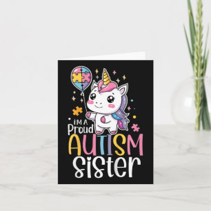 Kids Proud Autism Sister Awareness Cute Unicorn Pu Card
