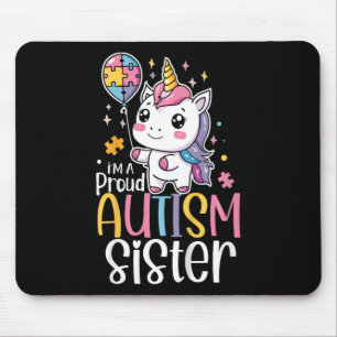 Kids Proud Autism Sister Awareness Cute Unicorn Pu Mouse Mat