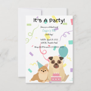 Kids Pug Dog Birthday Invitation