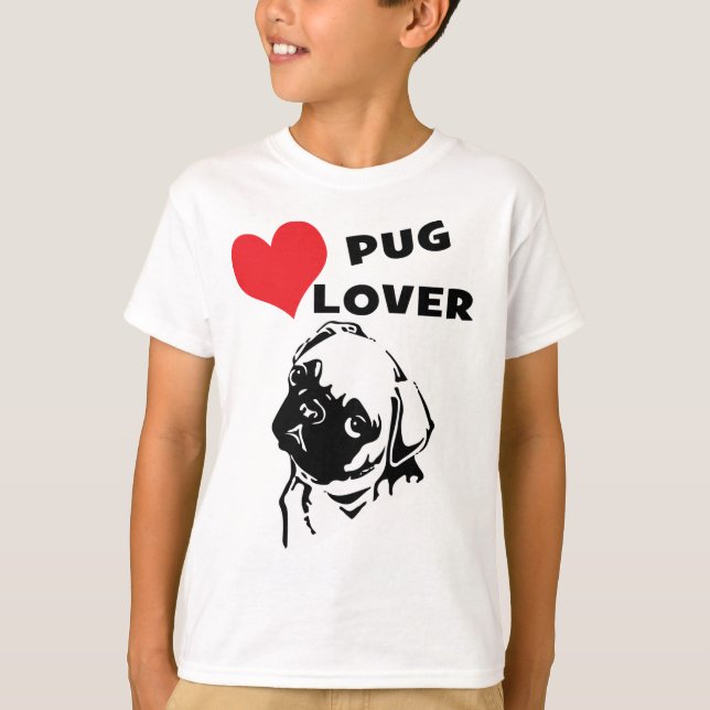 Kids Pug Lover Red Heart Dog T-Shirt (Front)