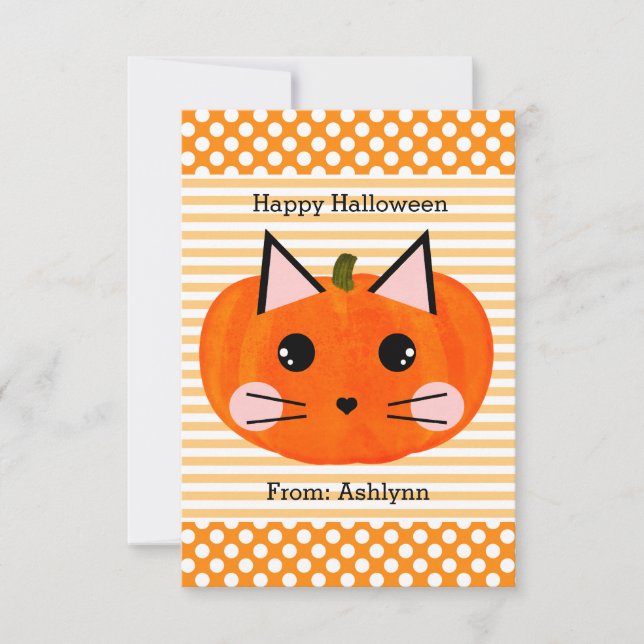 Kids Pumpkin Cat Halloween Card (Front)