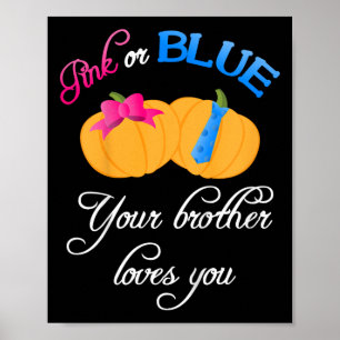 Kids Pumpkin Gender Reveal Your Brother Loves You Poster