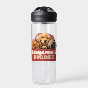 Kid's Puppy Dog Friends Customisable Red Brown Water Bottle