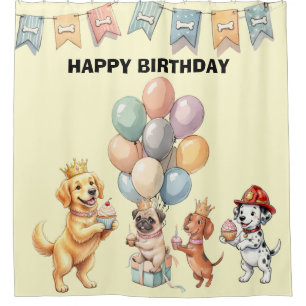 Kids Puppy Pawty Birthday Backdrop Shower Curtain