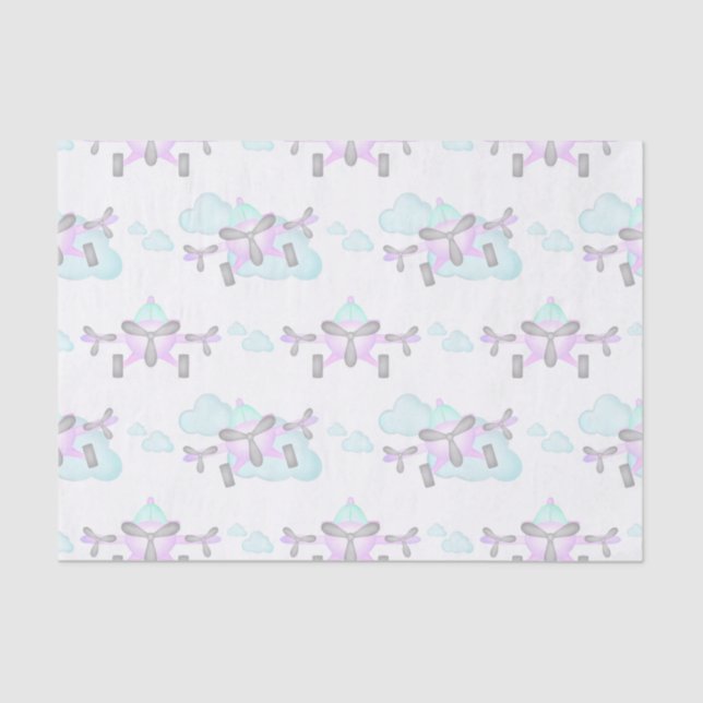 Kids Purple Airplane Flying Aviation Birthday Tissue Paper (Front)