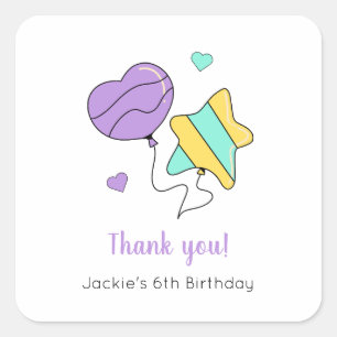 Kids Purple Balloons Birthday Party Favour Sticker