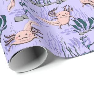 Kids Purple & Green Underwater Axolotl Drawing Wrapping Paper