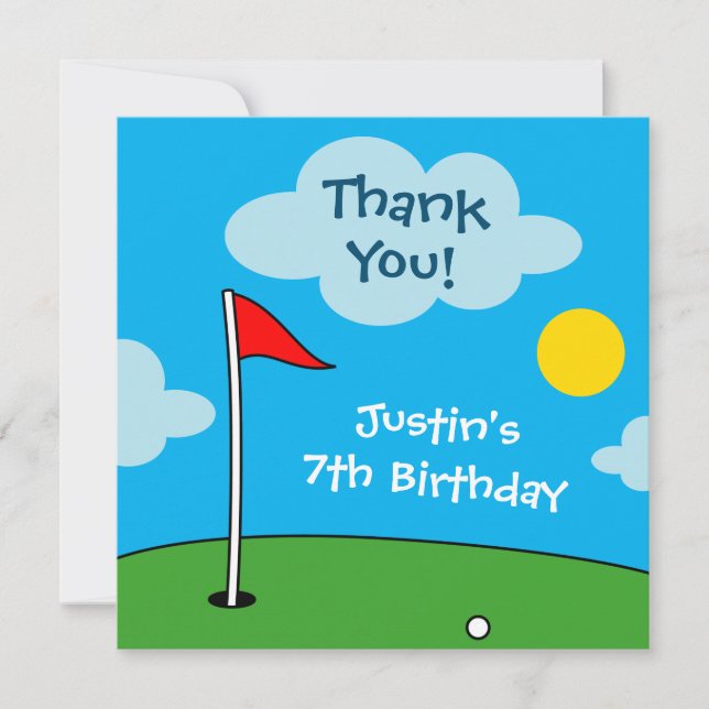 Kid's putt putt mini golf sports Birthday party Thank You Card (Front)