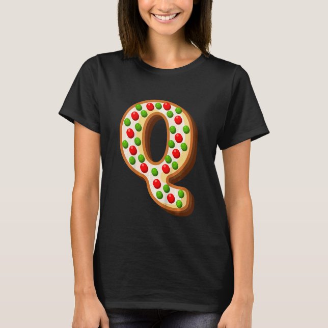 Kids  Q Cutest Capital Christmas Cookie Alphabet L T-Shirt (Front)