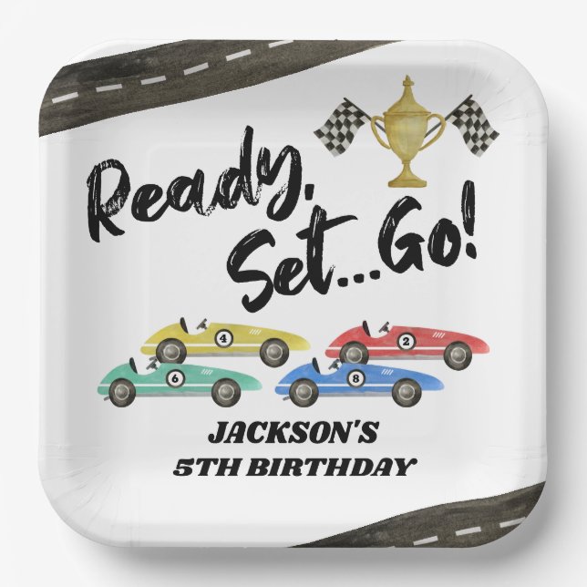 Kids Race Car Any Age Birthday Party Paper Plate (Front)