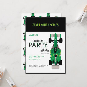 Kid's Race Car Green Birthday Party Invitation