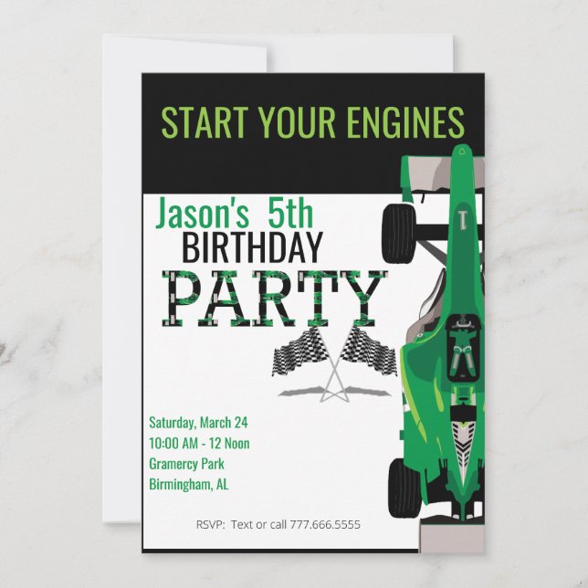 Kid's Race Car II Birthday Party Invitation (Front)