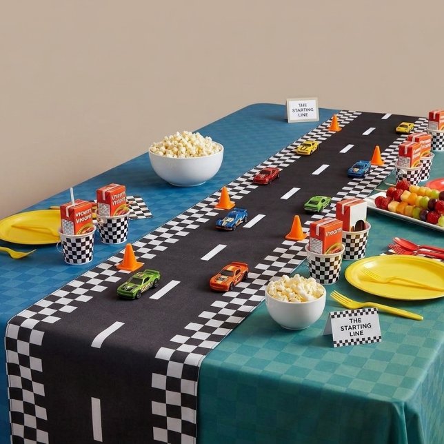 Kids Race Chequered Car Track Party Road Long Table Runner (Kids Race Checkered Car Track Party Road Long Table Runner)