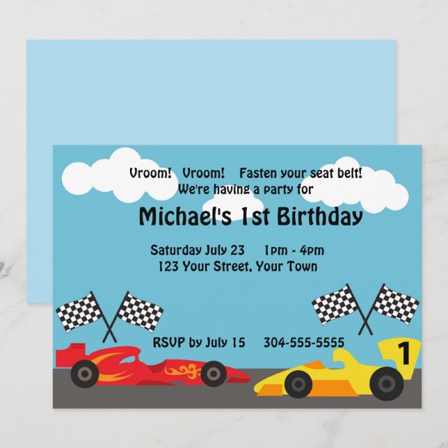 Kids Racing Birthday Party Invitation (Front/Back)