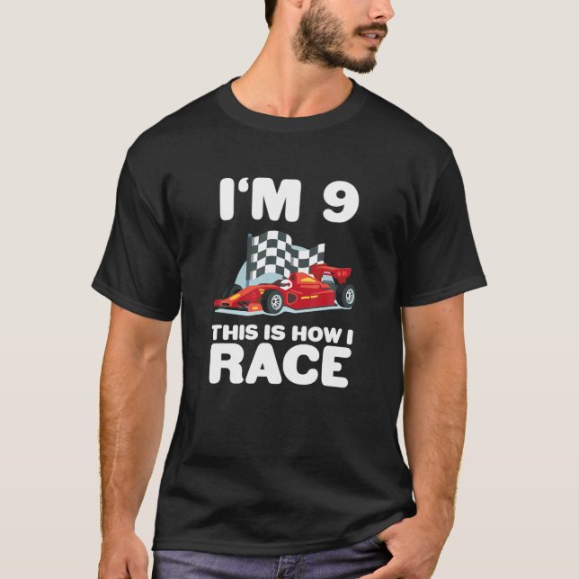 Kids Racing Car 9Th Birthday 9 Nine Toddler Formul T-Shirt (Front)