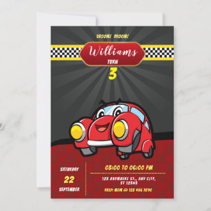 Kids Racing Cars Birthday Party Invitation