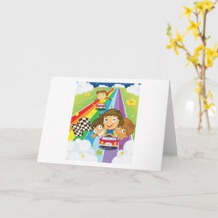 Kids Racing On A Rainbow Card