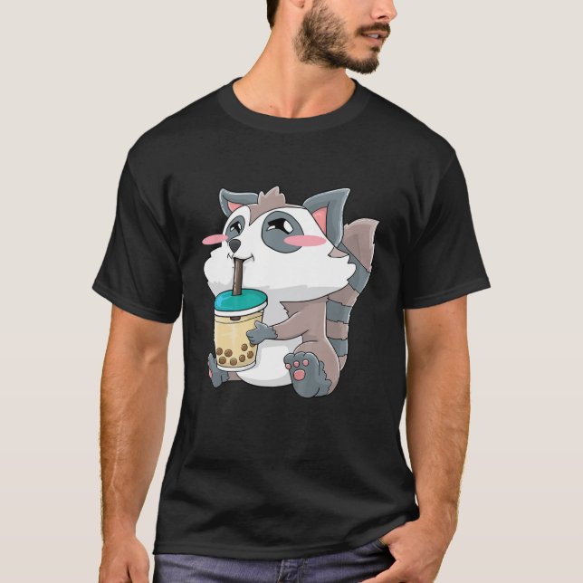 Kids Racoon Bubble Tea Boba Drink Kawaii Cute Gif T-Shirt (Front)