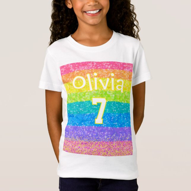 Kids Rainbow Birthday Editable Text Design T-Shirt (Front)