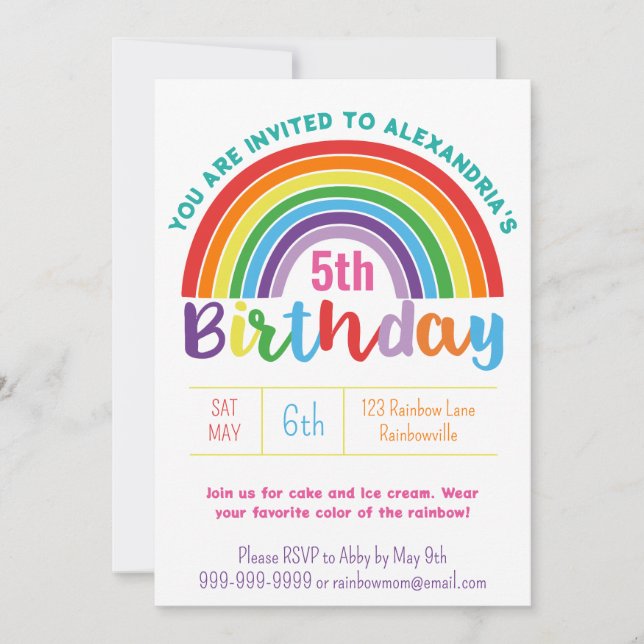 Kids Rainbow Birthday Party Colourful Pretty Girls Invitation (Front)