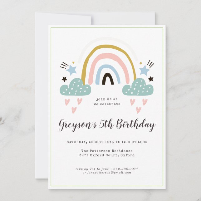 Kids Rainbow Birthday Party Invitation (Front)