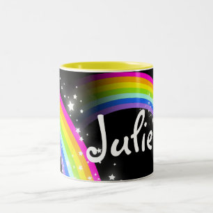 Kids rainbow black custom name mug