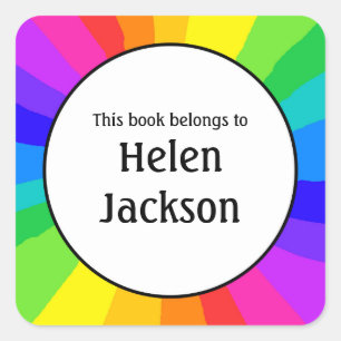 Kids rainbow bookplate book name sticker