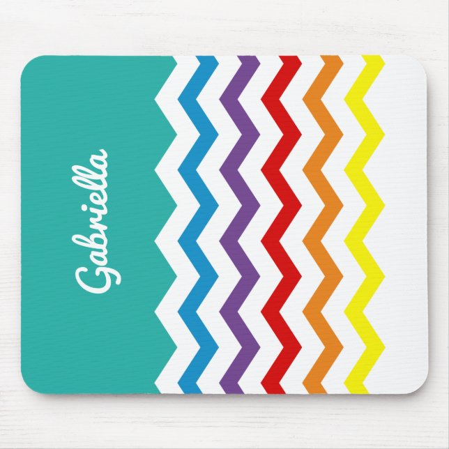 Kids Rainbow Chevron Colourful Fun Personalised Mouse Mat (Front)